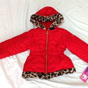 Toddler's 4T Pistachio Coat - Red with leopard fur